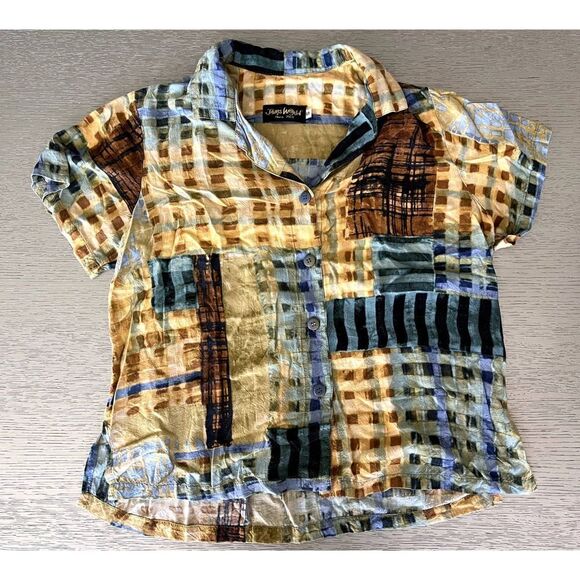 Jams World Rayon Shirttail Hem Gridlock Shirt Size Small - Picture 2 of 5